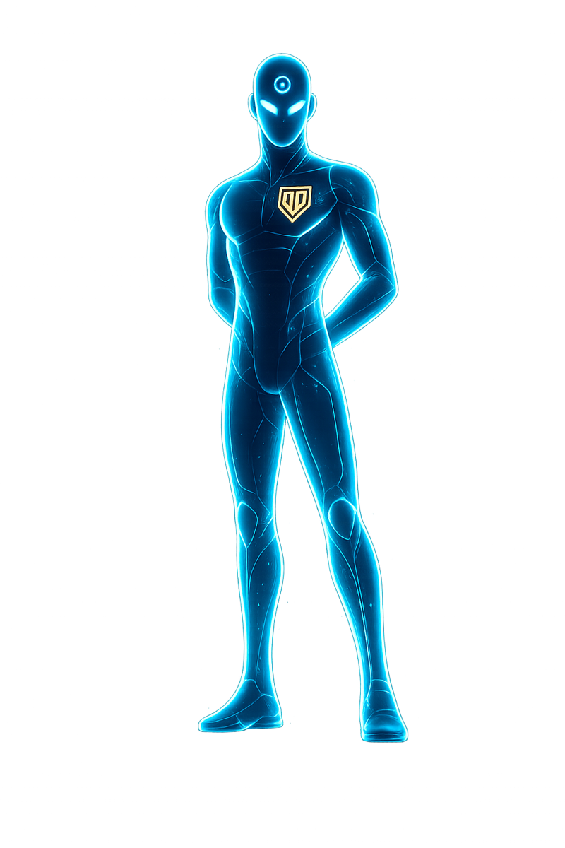 Al, the DynastyDesk AI Head of Football Operations — a holographic coach standing confidently